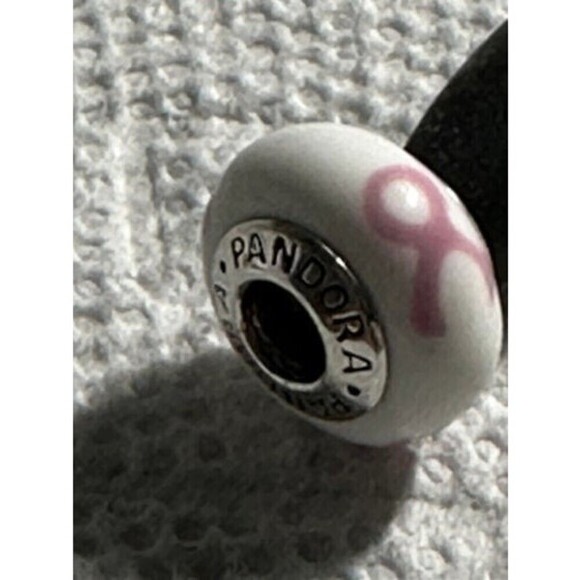 Authentic Pandora,‎ Pink Ribbon Murano Glass Charm, #458732, Retired - Picture 2 of 9